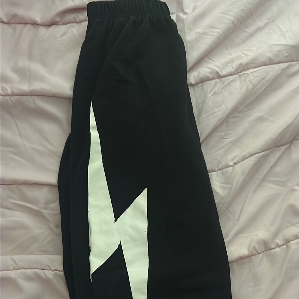SHEIN Kids Black Sweatpants with White Lightning Design